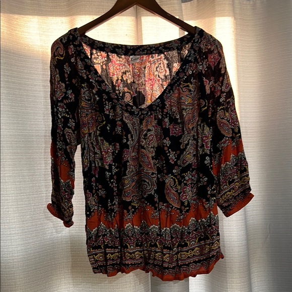 Bila Tops - Bila Black and Orange Boho Paisley Blouse